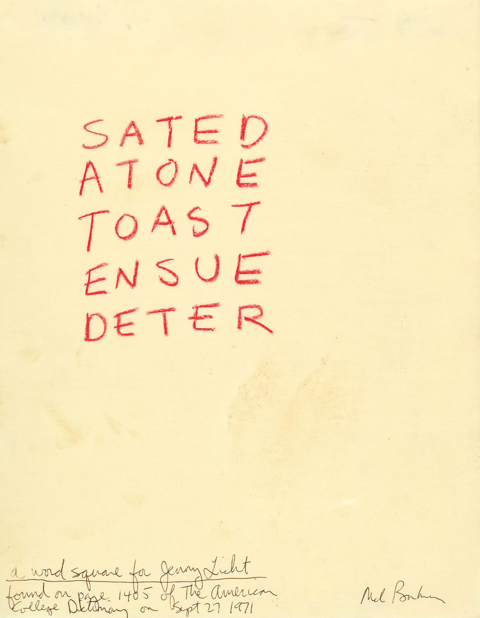 Mel Bochner, A Word Square for Jenny Licht