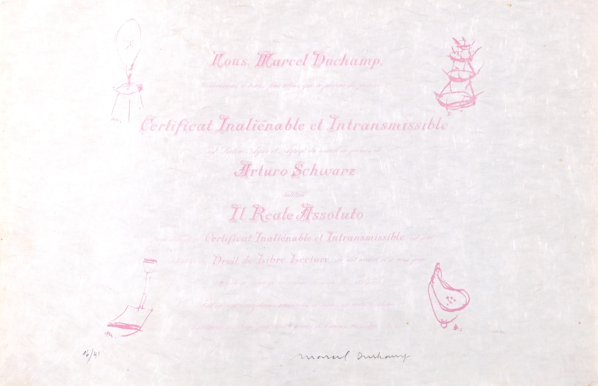 Marcel Duchamp, Certificat de Lecture