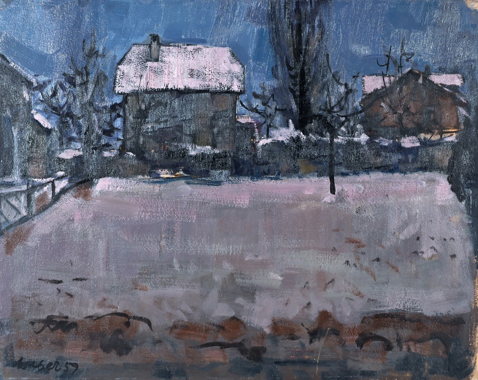 Werner Weber, Winterliche Ansicht eines Dorfplatzes