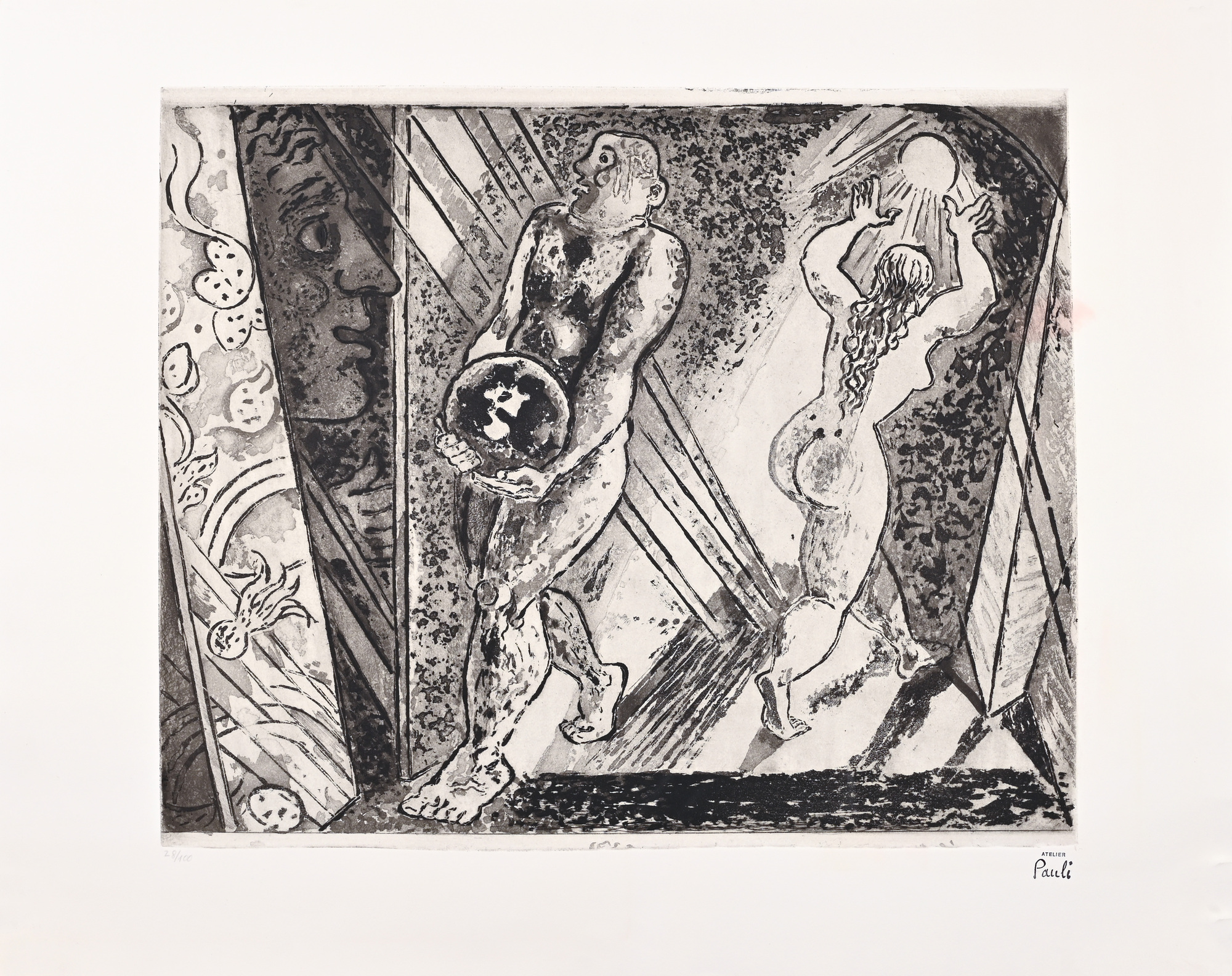 Fritz Pauli, 3 Blätter: Backstube Prestino, 1947; Proklamation, 1929; Ohne Titel