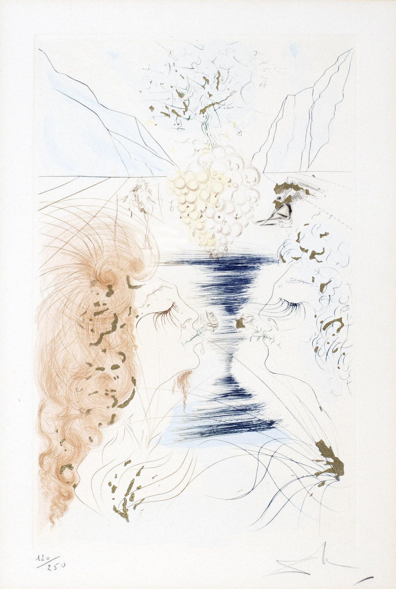 Salvador Dalí, 3 Blätter aus "Das Hohe Lied des Salomon", 1971: Der Kuss; Der Bräutigam hüpft über die Berge; Kehr zurück, Sulamit