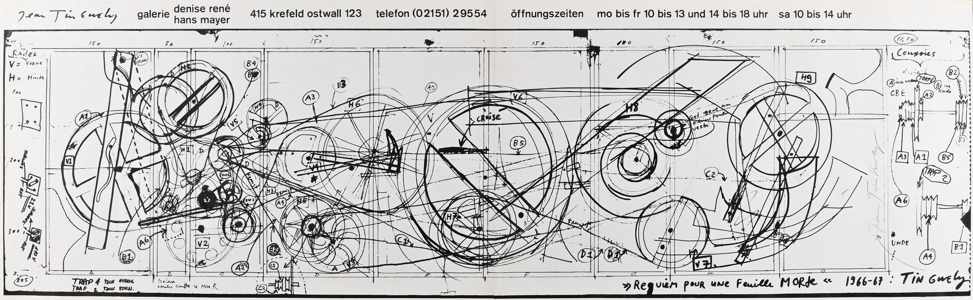 Jean Tinguely, Ausstellungsplakat. Requiem  pour une feuille morte 1966-1976: Tinguely. Galerie Denise René Hans Mayer