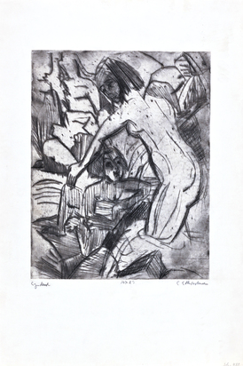 Im Bergbach badende Frau mit Kind