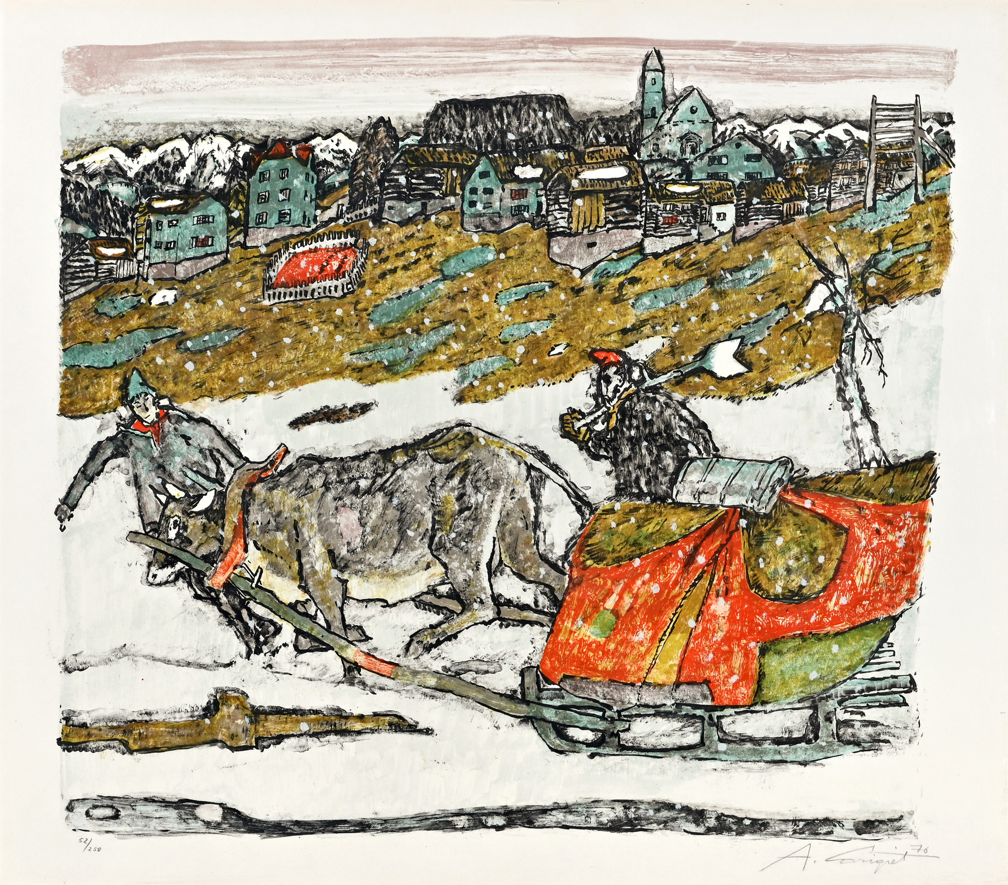 Alois Carigiet, Kuhgespann im Schnee