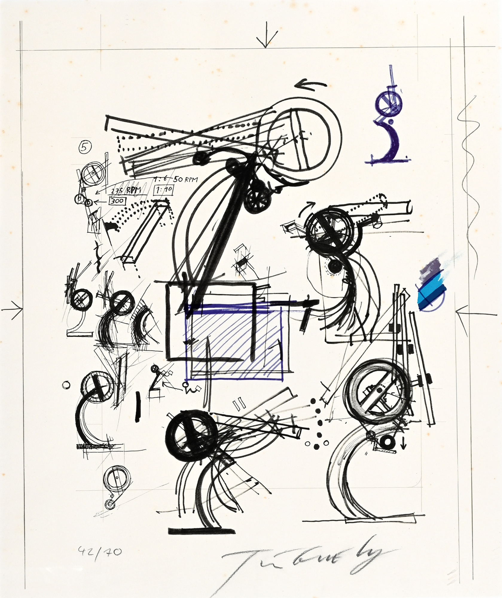 Jean Tinguely, 2 sheets: Sketch EOS, 1975; EOS, 1975