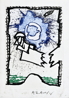 2 Blätter: Louis Soutter: Lune et petites lunes tournez; P. Alechinsky: Ohne Titel, 1998