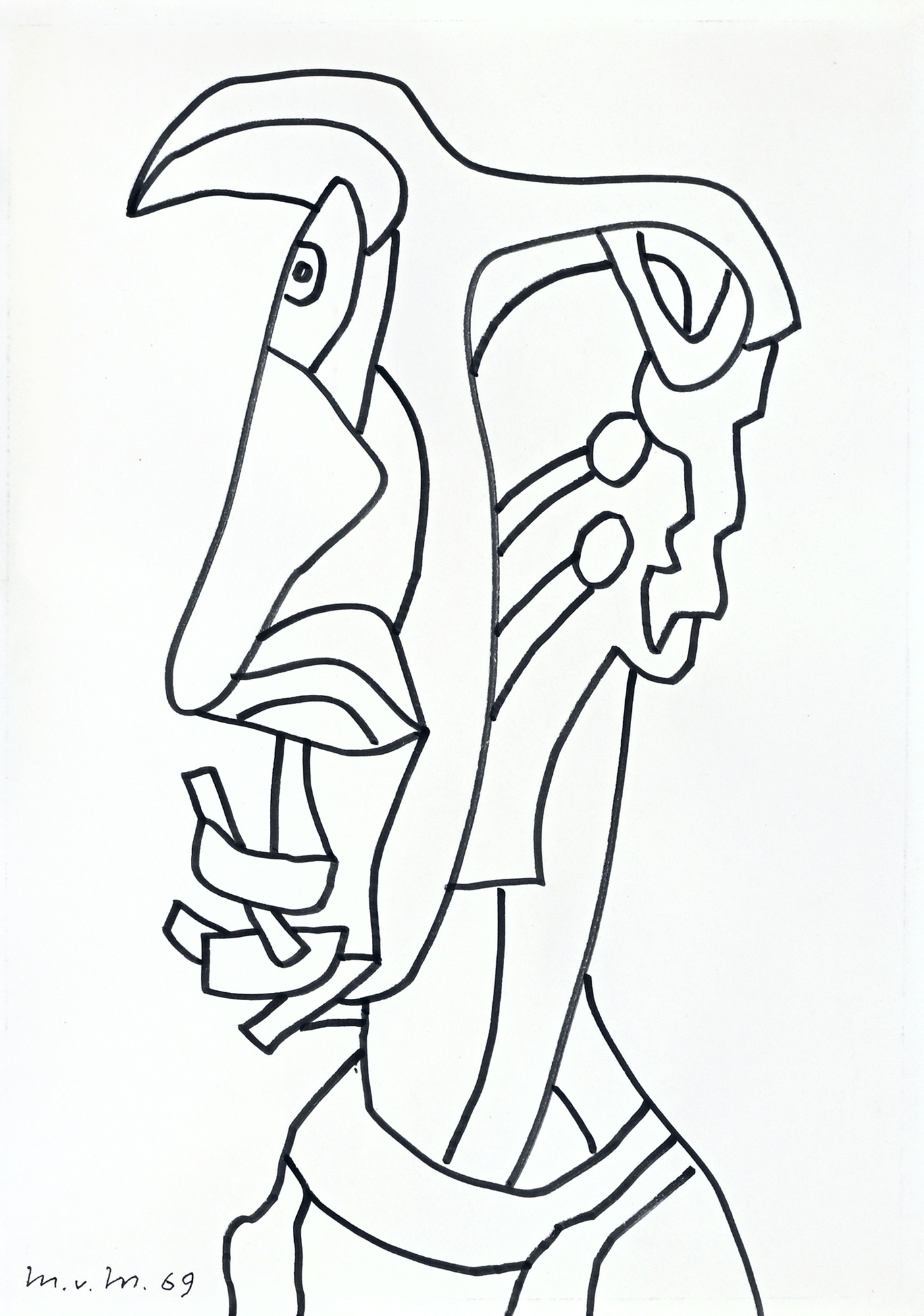 Max von Moos, 4 Werke: Portrait, 1969; 2 Figuren; Objekte (2)