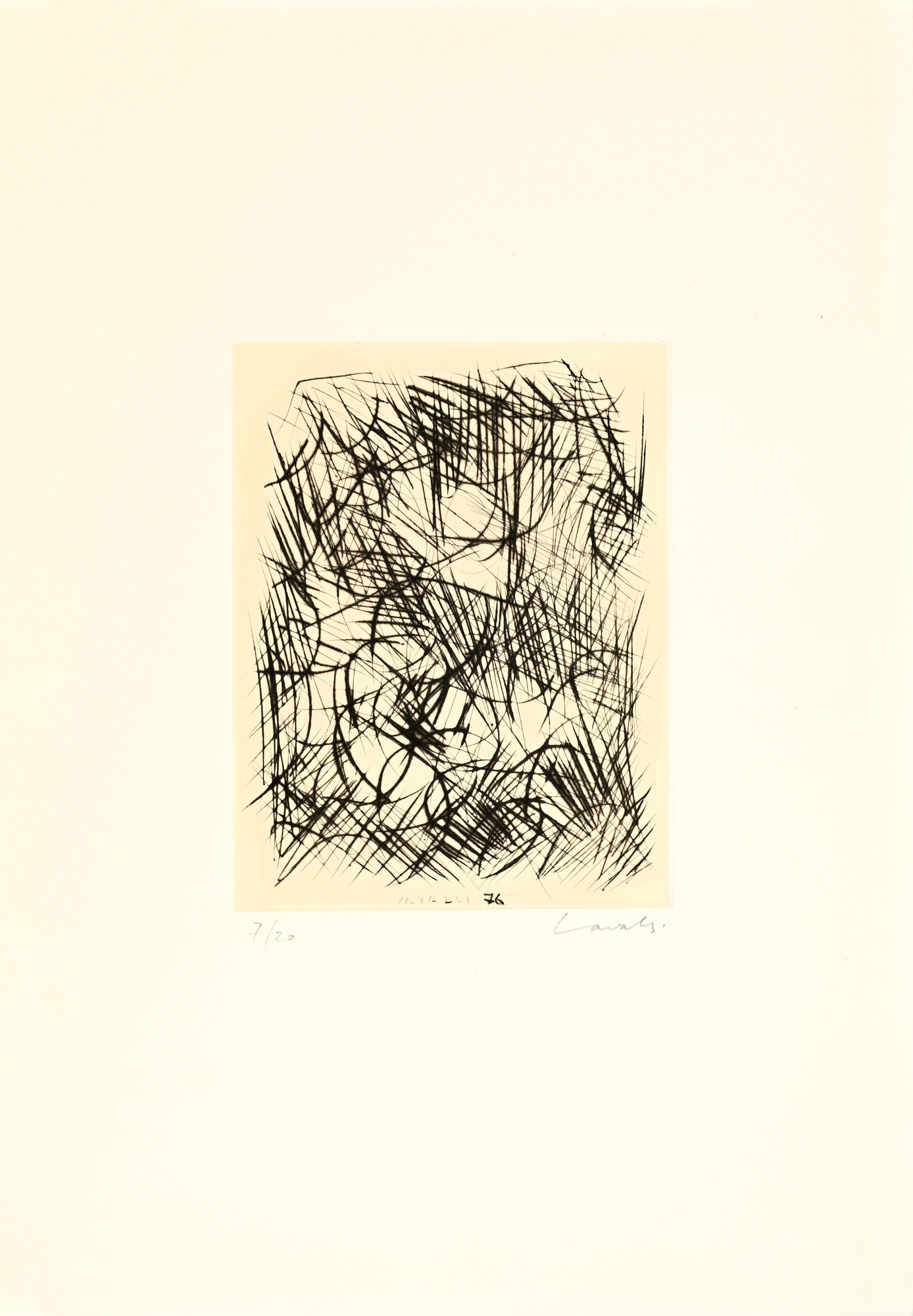 Grafik 20. Jh. , 7 Blätter: U. Dickerhofer, 1992; D. de Quervain, 1992; O. Saudan, 1992; H. Egger, 1992; A. Rieser, 1992; H. Thomann, 1992; M. Cavalli, 1976.